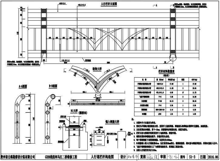 沿河縣烏江二橋碳素鋼橋梁 護(hù)欄圖紙